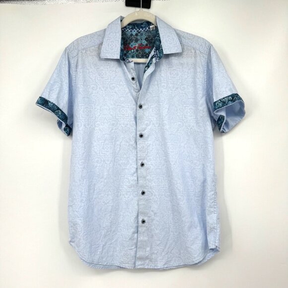 ROBERT GRAHAM Geometric blue on blue design Short Sleeve Shirt - Picture 1 of 11